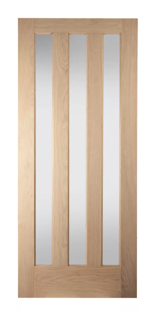 Jeld-Wen Aston 3-Obscure Light Unfinished Oak Veneer Wooden 3-Panel Internal Door 1981 X 762mm 3 Jeld-Wen Aston 3-Obscure Light Unfinished Oak Veneer Wooden 3-Panel Internal Door 1981 X 762mm