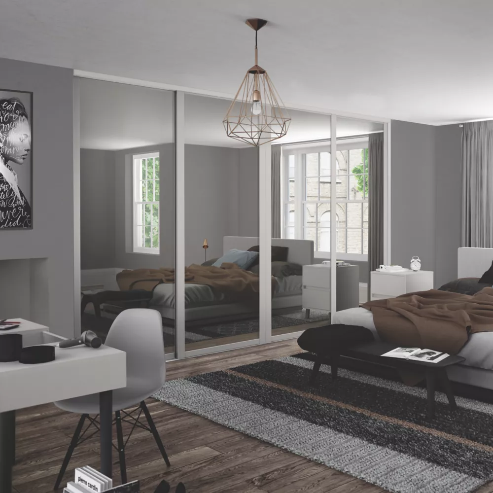 Spacepro Shaker 4-Door Sliding Wardrobe Door Kit Cashmere Frame Mirror Panel 2290 X 2260mm 4 Spacepro Shaker 4-Door Sliding Wardrobe Door Kit Cashmere Frame Mirror Panel 2290 X 2260mm - Image 2