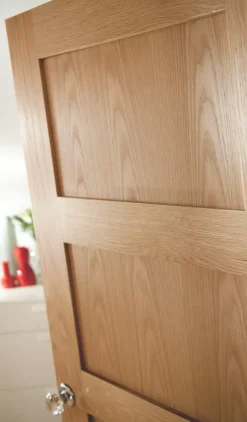 Jeld-Wen Unfinished Oak Veneer Wooden 4-Panel Shaker Internal Fire Door 1981 X 762mm -ClearAmber shop 6921G A2