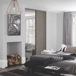 Spacepro Classic 2-Door Sliding Wardrobe Door Kit Stone Grey Frame Stone Grey / Mirror Panel 1489 X 2260mm -ClearAmber shop 714GK A1