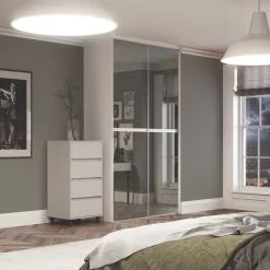 Spacepro Minimalist 2-Door Sliding Wardrobe Door Kit Silver Frame Mirror Panel 1208 X 2260mm -ClearAmber shop 714GP A1