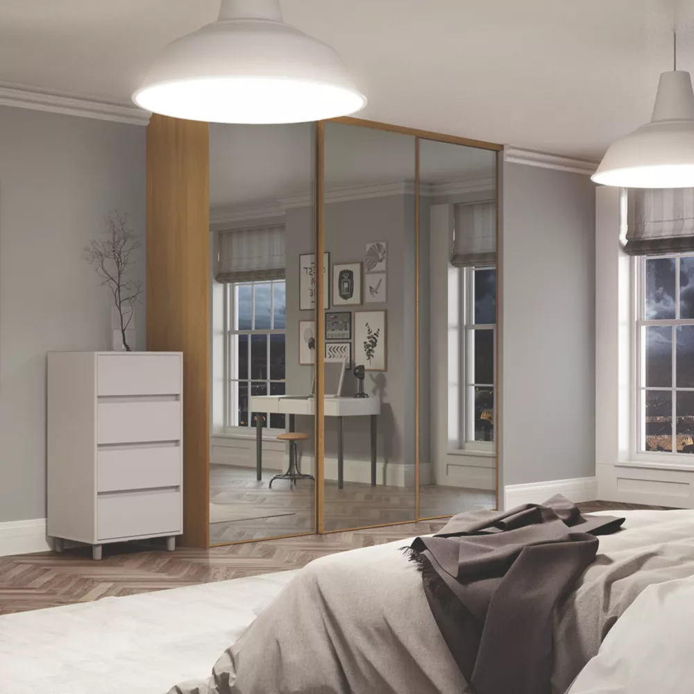 Spacepro Classic 3-Door Sliding Wardrobe Door Kit Oak Frame Mirror Panel 1760 X 2260mm 4 Spacepro Classic 3-Door Sliding Wardrobe Door Kit Oak Frame Mirror Panel 1760 X 2260mm - Image 2