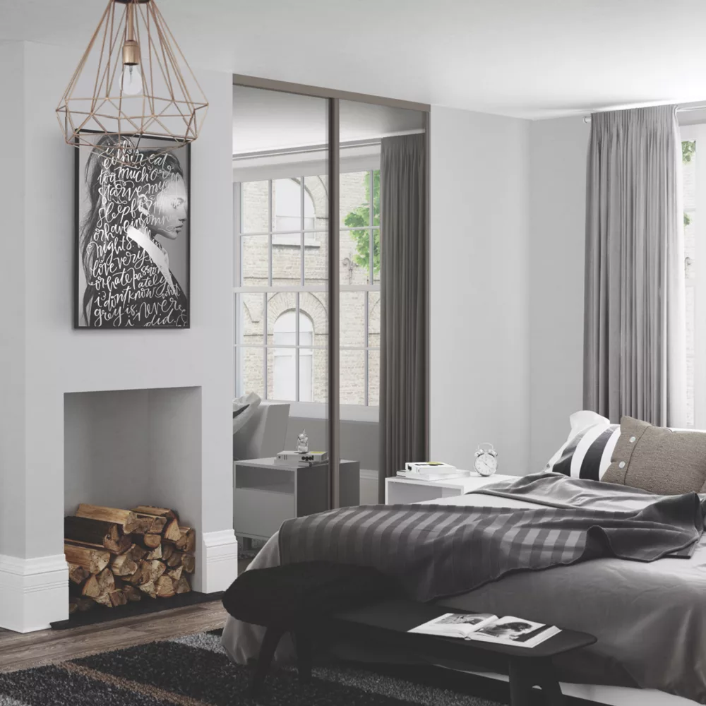 Spacepro Classic 2-Door Sliding Wardrobe Door Kit Stone Grey Frame Mirror Panel 1793 X 2260mm 4 Spacepro Classic 2-Door Sliding Wardrobe Door Kit Stone Grey Frame Mirror Panel 1793 X 2260mm - Image 2