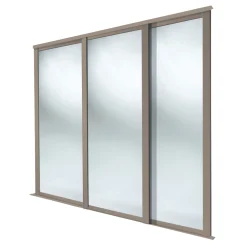 Spacepro Shaker 3-Door Sliding Wardrobe Door Kit Stone Grey Frame Mirror Panel 2136 X 2260mm