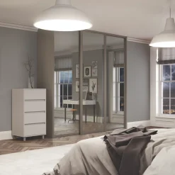 Spacepro Shaker 3-Door Sliding Wardrobe Door Kit Stone Grey Frame Mirror Panel 1680 X 2260mm -ClearAmber shop 739GK A1