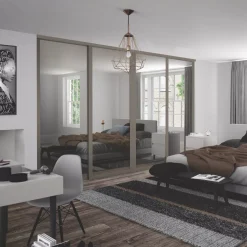 Spacepro Shaker 4-Door Sliding Wardrobe Door Kit Stone Grey Frame Mirror Panel 2898 X 2260mm 6 Spacepro Shaker 4-Door Sliding Wardrobe Door Kit Stone Grey Frame Mirror Panel 2898 X 2260mm -ClearAmber shop 740GP A1