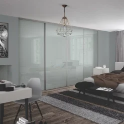 Spacepro Classic 4-Door Sliding Wardrobe Door Kit Silver Frame Arctic White Panel 2370 X 2260mm -ClearAmber shop 748GK A1