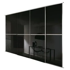 Spacepro Minimalist 4-Door Sliding Wardrobe Door Kit Silver Frame Black Glass Panel 2416 X 2260mm