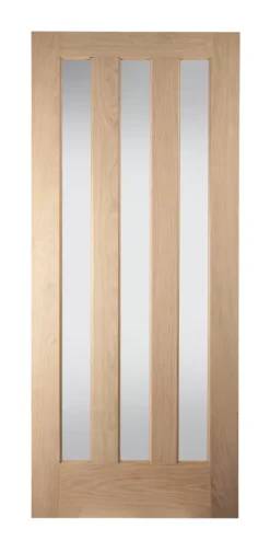Jeld-Wen Aston 3-Obscure Light Unfinished Oak Veneer Wooden 3-Panel Internal Door 1981 X 838mm