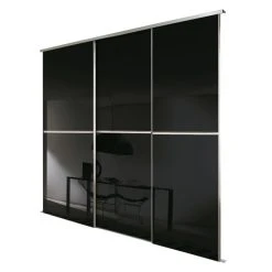 Spacepro Minimalist 3-Door Sliding Wardrobe Door Kit Silver Frame Black Glass Panel 1806 X 2260mm