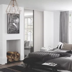 Spacepro Shaker 2-Door Sliding Wardrobe Door Kit Cashmere Frame Cashmere / Mirror Panel 1449 X 2260mm -ClearAmber shop 858GK A1