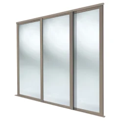 Spacepro Shaker 3-Door Sliding Wardrobe Door Kit Stone Grey Frame Mirror Panel 2592 X 2260mm
