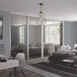 Spacepro 4-Door Sliding Wardrobe Door Kit Dove Grey Frame Mirror Panel 2290 X 2260mm