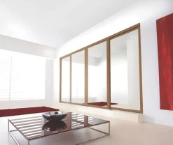 Spacepro Shaker 4-Door Framed Sliding Wardrobe Mirror Doors Oak Frame Mirror Panel 2898 X 2260mm -ClearAmber shop 8904F A2