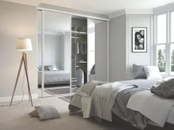 Spacepro Classic 3-Door Framed Sliding Mirror Wardrobe Doors White Frame Mirror Panel 2672 X 2260mm -ClearAmber shop 8966F A2