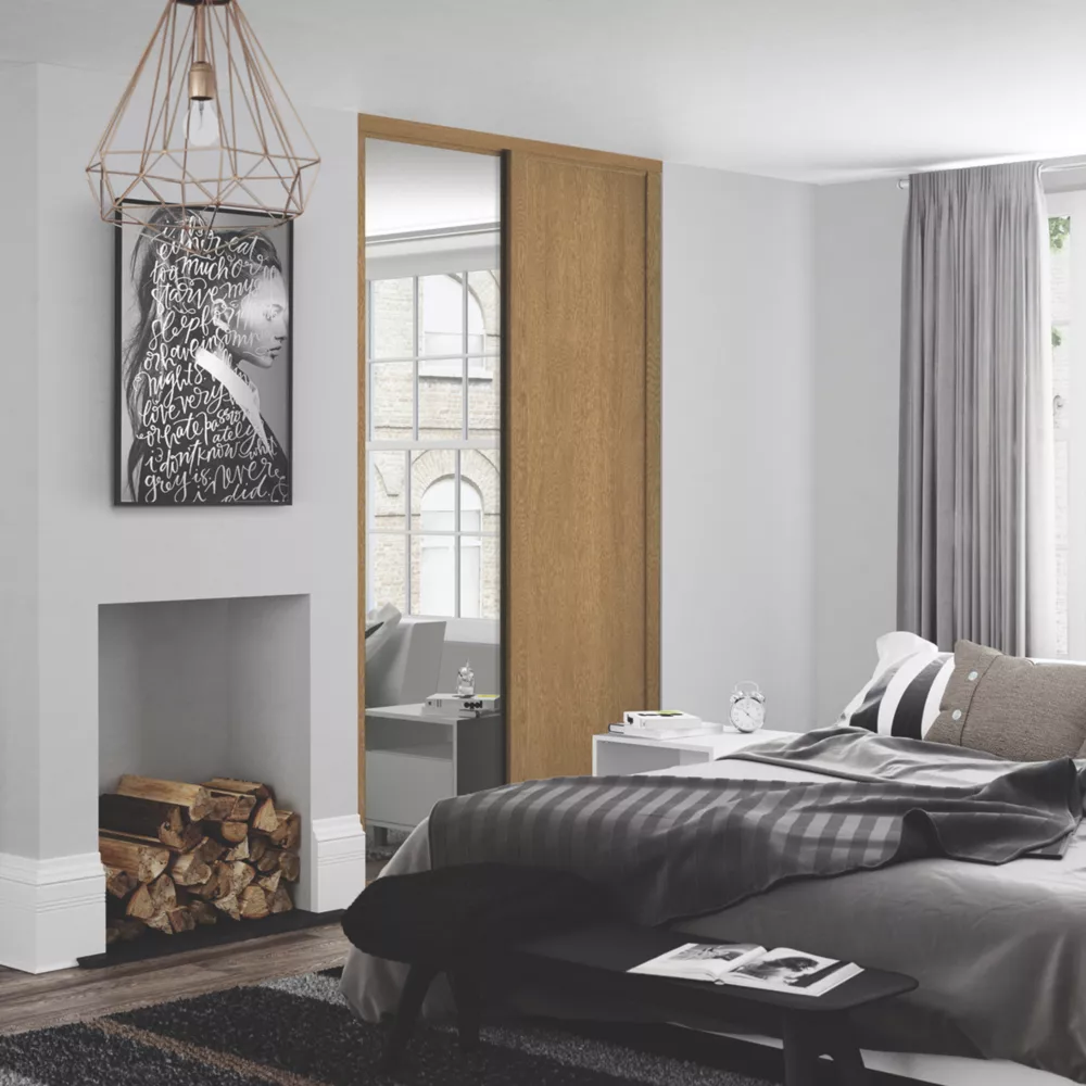 Spacepro Shaker 2-Door Sliding Wardrobe Door Kit Oak Frame Oak / Mirror Panel 1449 X 2260mm 4 Spacepro Shaker 2-Door Sliding Wardrobe Door Kit Oak Frame Oak / Mirror Panel 1449 X 2260mm - Image 2