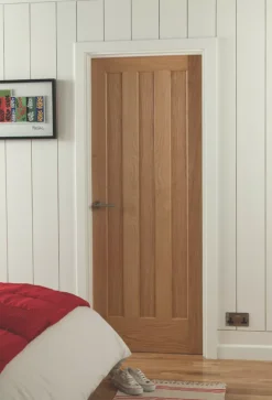 Jeld-Wen Aston Unfinished Oak Veneer Wooden 3-Panel Internal Fire Door 1981 X 762mm -ClearAmber shop 9050G A2