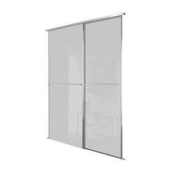 Spacepro Minimalist 2-Door Sliding Wardrobe Door Kit Silver Frame Grey Glass Panel 1512 X 2260mm