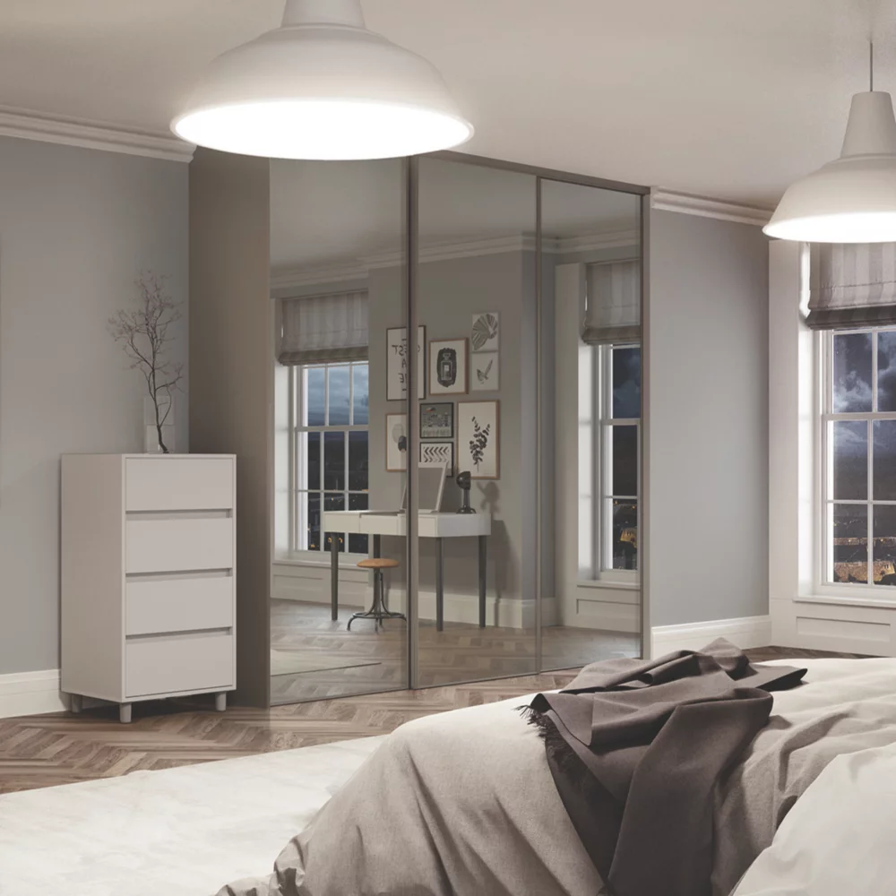 Spacepro Classic 3-Door Sliding Wardrobe Door Kit Stone Grey Frame Mirror Panel 1760 X 2260mm 4 Spacepro Classic 3-Door Sliding Wardrobe Door Kit Stone Grey Frame Mirror Panel 1760 X 2260mm - Image 2