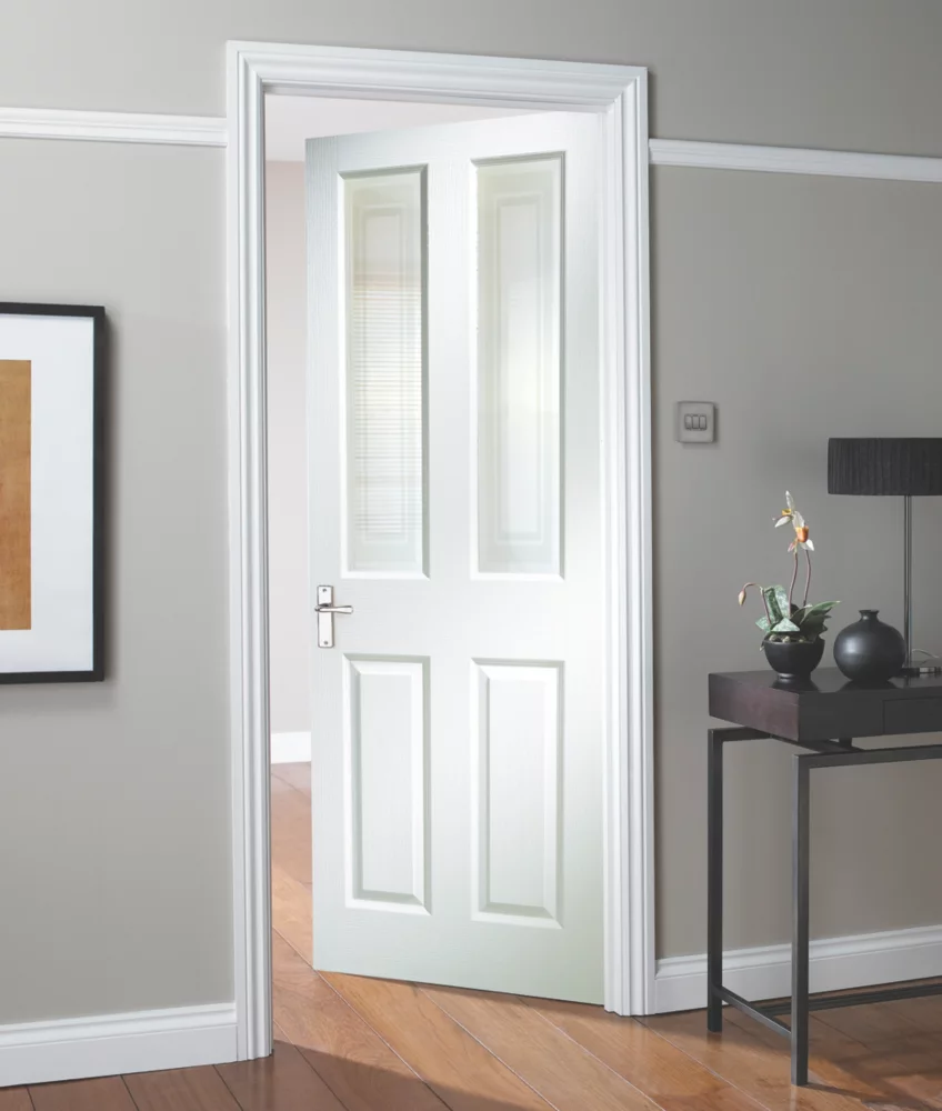 Jeld-Wen Oakfield 2-Clear Light Primed White Wooden 4-Panel Internal Door 1981 X 762mm 4 Jeld-Wen Oakfield 2-Clear Light Primed White Wooden 4-Panel Internal Door 1981 X 762mm - Image 2