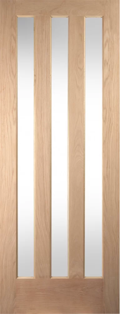 Jeld-Wen Aston 3-Clear Light Unfinished Oak Veneer Wooden 3-Panel Internal Door 1981 X 610mm 3 Jeld-Wen Aston 3-Clear Light Unfinished Oak Veneer Wooden 3-Panel Internal Door 1981 X 610mm