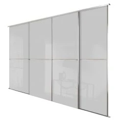 Spacepro Minimalist 4-Door Sliding Wardrobe Door Kit Silver Frame Grey Glass Panel 2416 X 2260mm