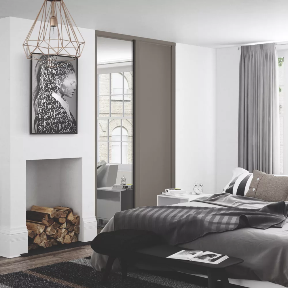 Spacepro Shaker 2-Door Sliding Wardrobe Door Kit Stone Grey Frame Stone Grey / Mirror Panel 1449 X 2260mm 4 Spacepro Shaker 2-Door Sliding Wardrobe Door Kit Stone Grey Frame Stone Grey / Mirror Panel 1449 X 2260mm - Image 2