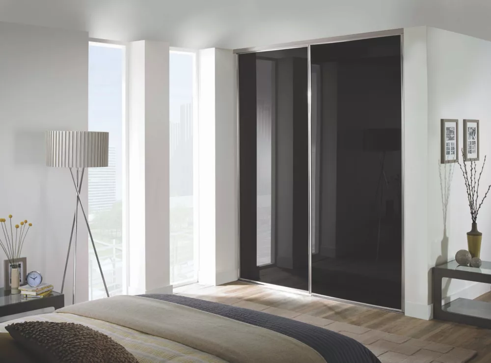 Spacepro Classic 2-Door Framed Glass Sliding Wardrobe Doors Black Frame Black Panel 1489 X 2260mm 3 Spacepro Classic 2-Door Framed Glass Sliding Wardrobe Doors Black Frame Black Panel 1489 X 2260mm