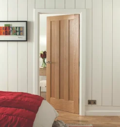 Jeld-Wen Aston Unfinished Oak Veneer Wooden 3-Panel Internal Door 2040 X 726mm -ClearAmber shop 9945G A3